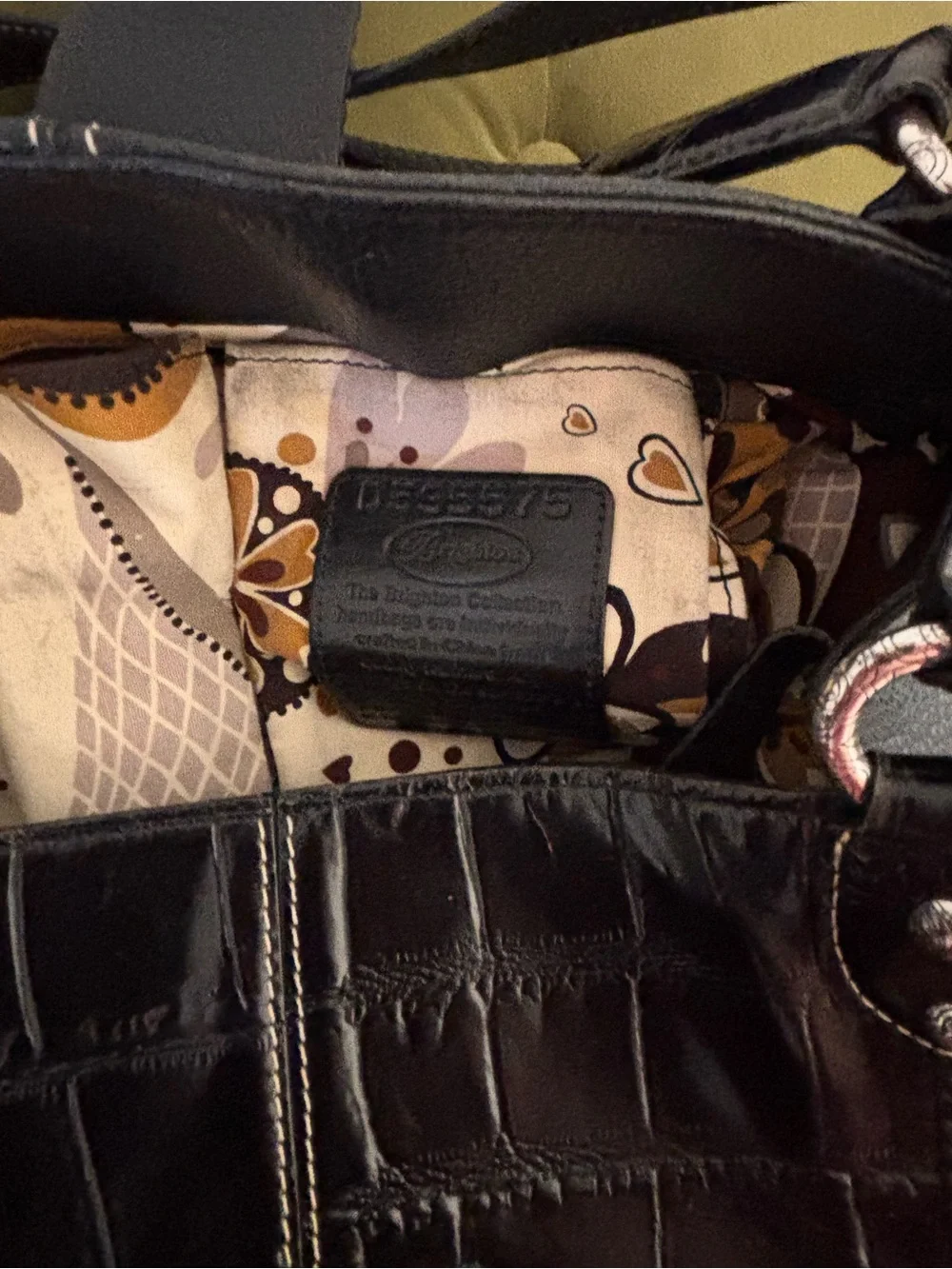Brighton Black Croc-Accent Shoulder Bag with Silver Buckle